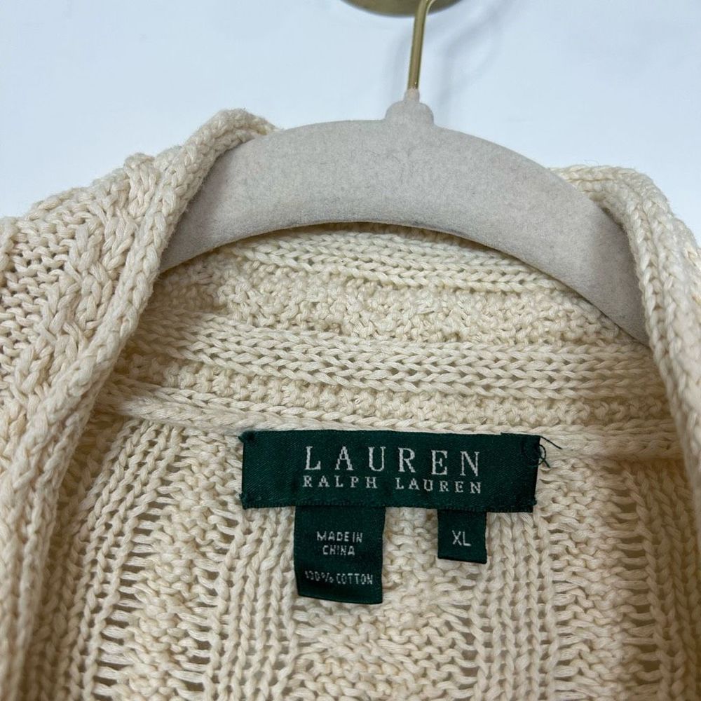 Ralph Lauren Womens Cable Knit Shawl V Neck Sweater XL Cream Ivory Cotton - Picture 2 of 12